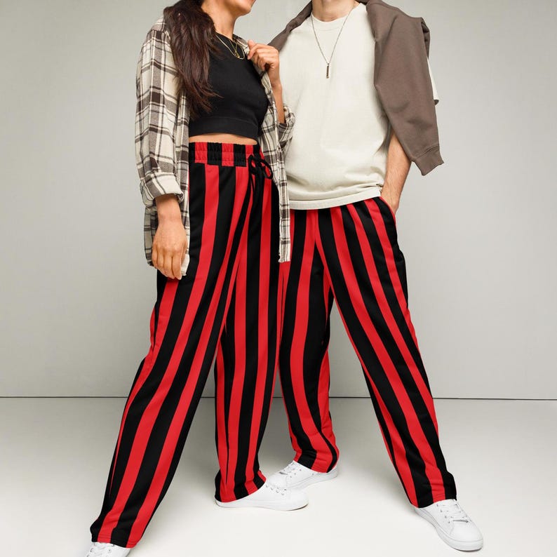 Red and Black Striped Sweatpants
