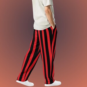 red and black vertical striped wide leg joggers/sweatpants