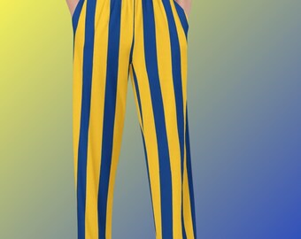 Blue and Gold Striped Lounge Pants: Football Fan Gift