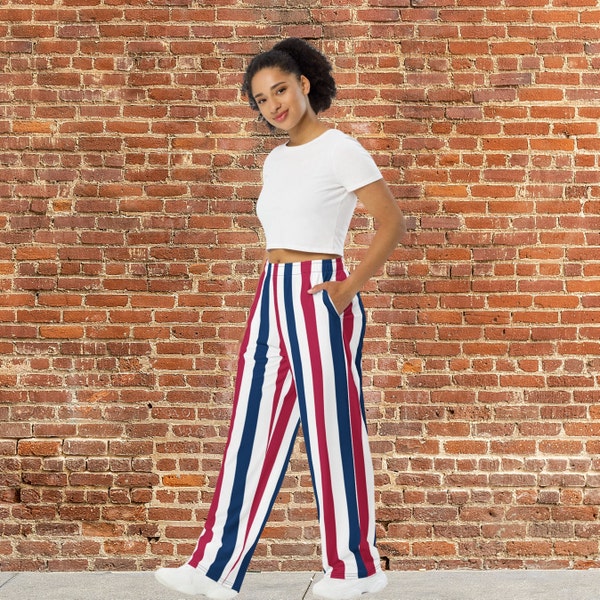 Red White and Blue Striped Pants Lounge Pants for New England Football Fan Independence Day Gift for July 4 Spirit Wear for Fourth of July