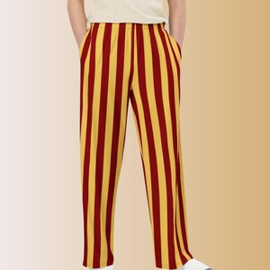 maroon and yellow striped lounge pants