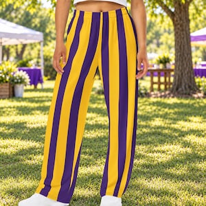 Purple and Gold Striped Lounge Pants University Team Spirit Sweatpants Football Fans Basketball Pants Fleece Lined Football Pants Streetwear