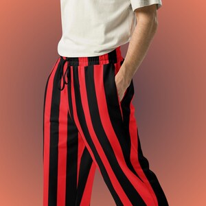 red and black vertical striped wide leg joggers/sweatpants
