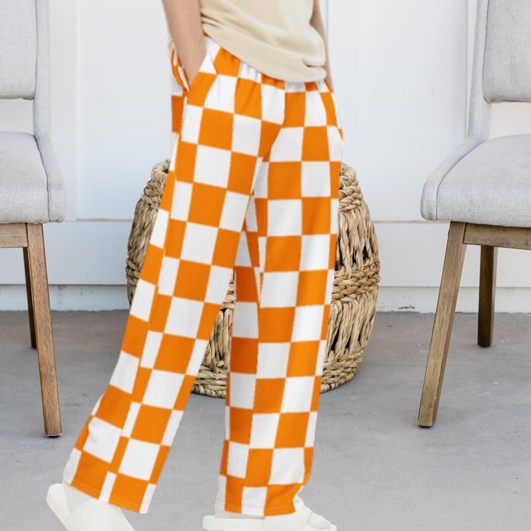 Orange Checkered Lounge Pants: Game Day Pajama Style Loungewear - Etsy