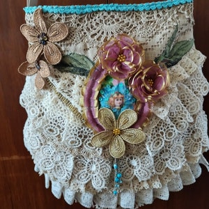 Fairy Shabby elegance crossbody bag Vintage lace bag Romantic Victorian bag Vintage jewelry Fabric handbag Bohemian style handbag
