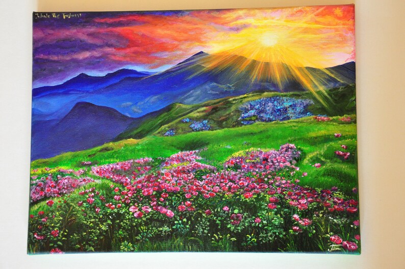 Mountain Sunset Spring Landscape Acrylic Painting | Etsy