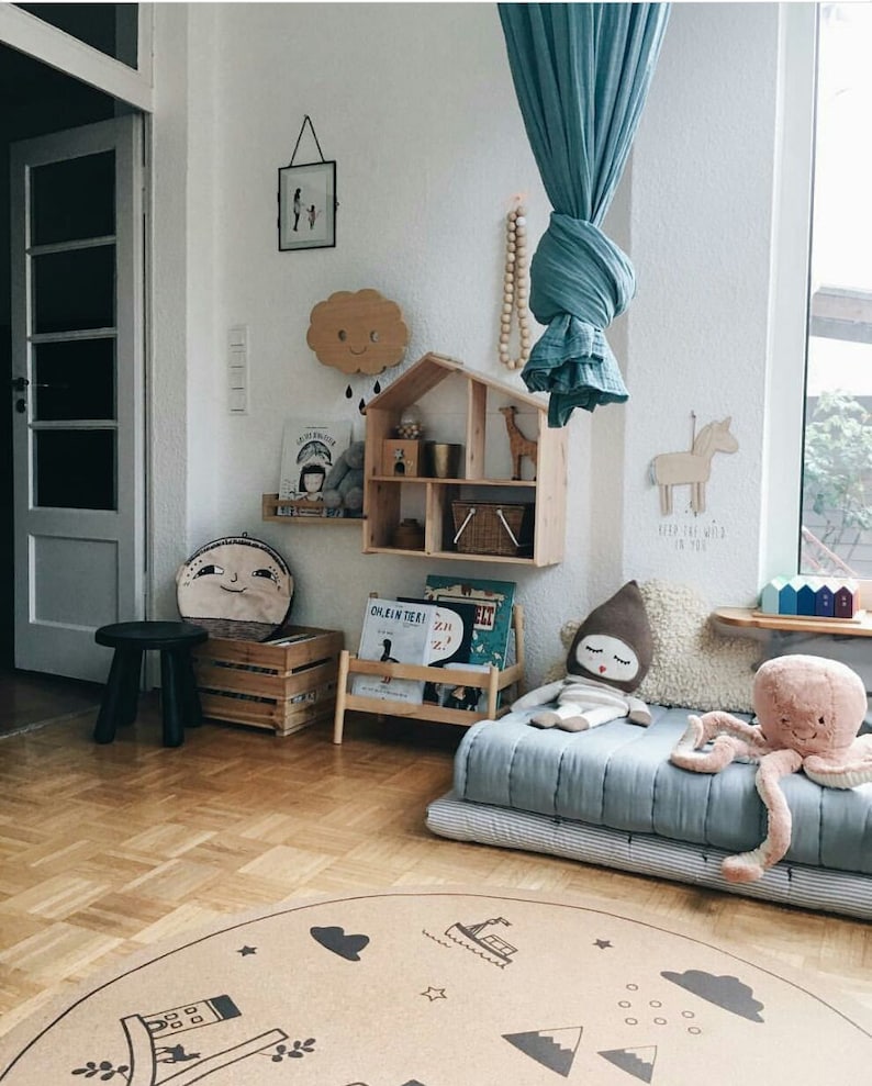 Baby Boy Nursery Round Area Rugs Kids Decor Shower Room Minimalist Design Hygge Scandinavian Style Cork 130 Cm 4 26 Feet