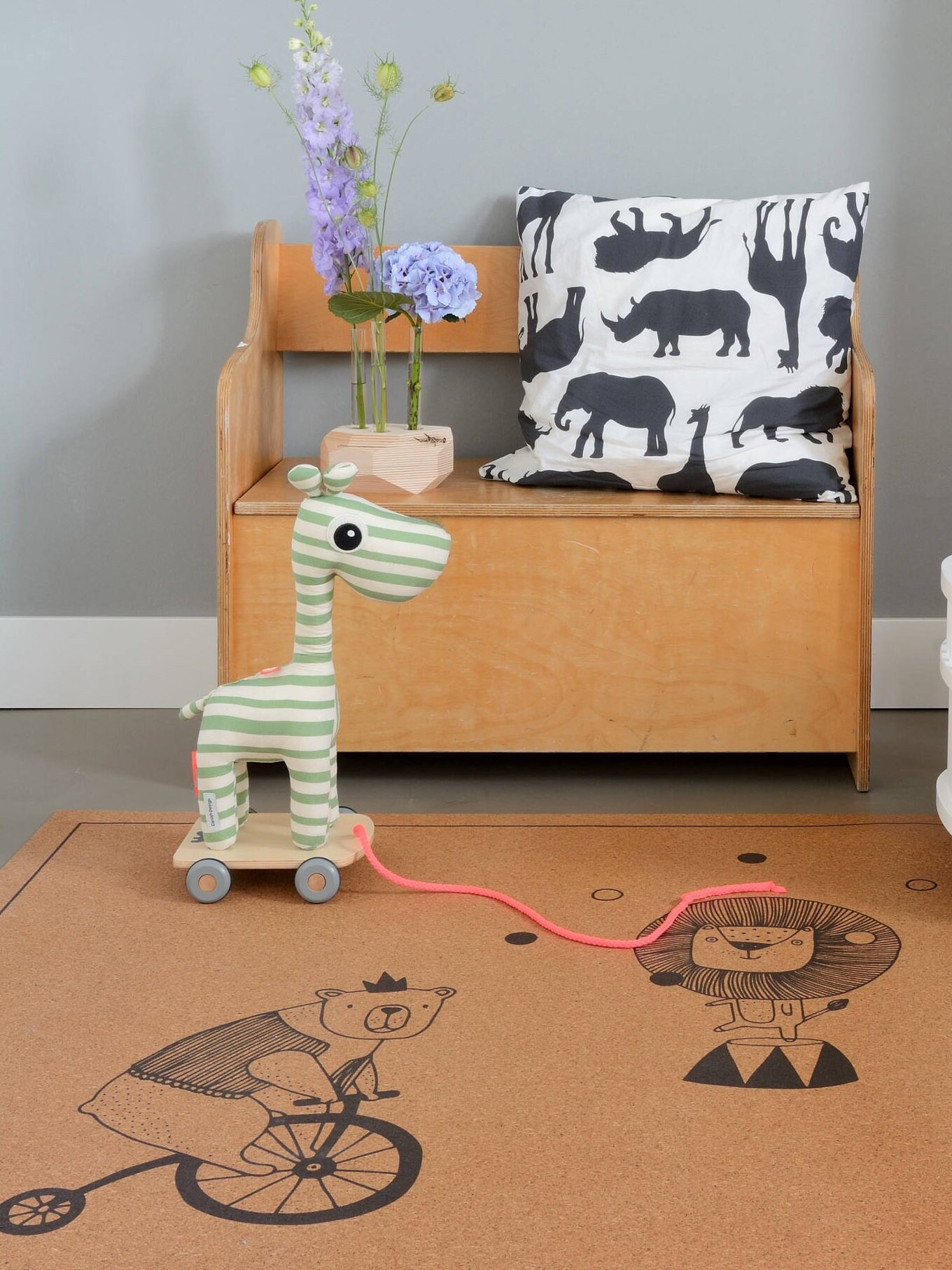 Baby's rug for modern nursery with circus animal print. Etsy