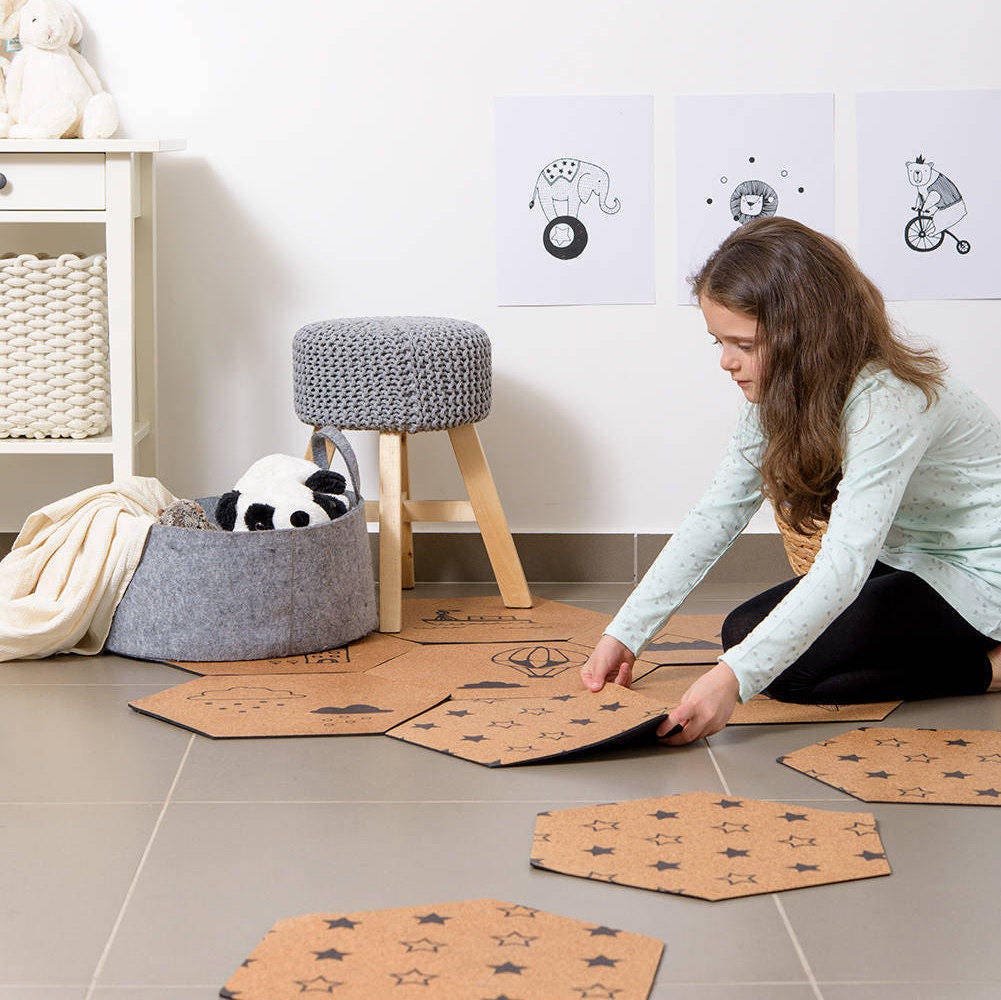 Montessori play mats natural Kids games playful 7 hexagon Etsy