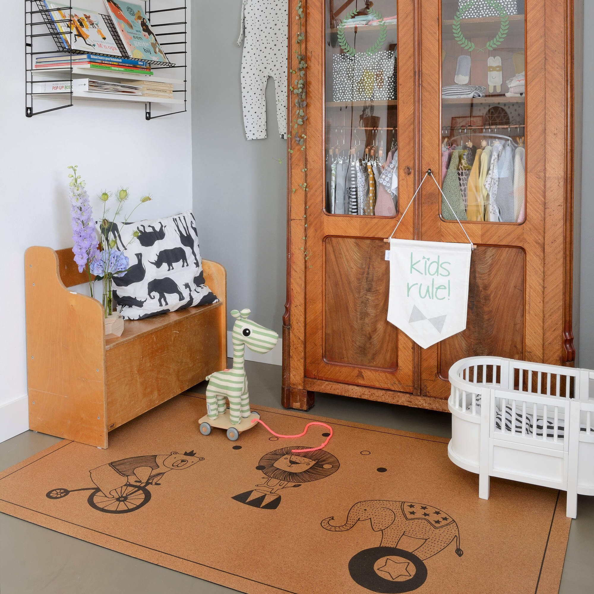 Baby's rug for modern nursery with circus animal print. Etsy