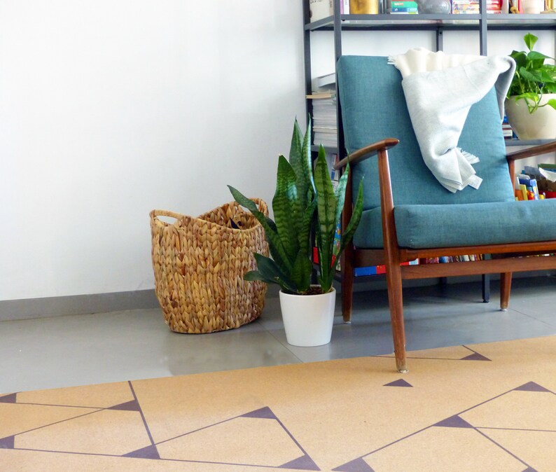 Natural area cork rug Geometric pattern print Cork mat Etsy