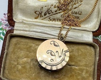 Vintage Rolled Gold Round Locket with Floral Engraving
