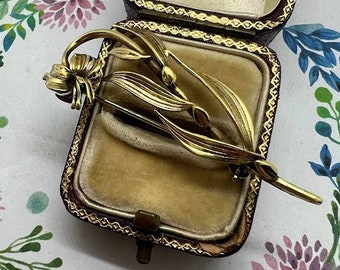 Pretty German Yellow Gold Plated Lily Brooch