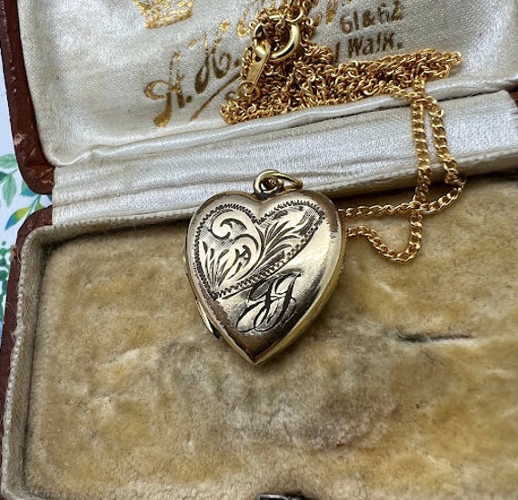 Sweet Rolled Gold Heart Locket with Engraving on … - image 10
