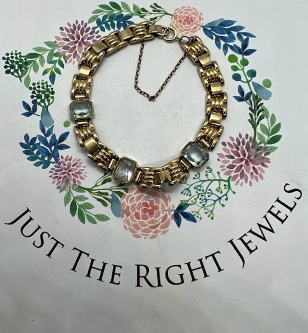 Stylish Vintage Rolled Gold Bracelet With Aquamarine Paste Etsy