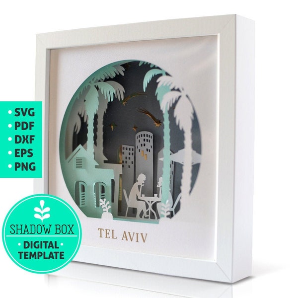 City Shadow Box SVG, 3d papercut SVG, layered paper art template, scroll saw pattern, tel aviv layered art with LED light, buildings houses City Shadow Box SVG, 3d papercut SVG, layered paper art template, scroll saw pattern, tel aviv layered art with LED light, buildings houses