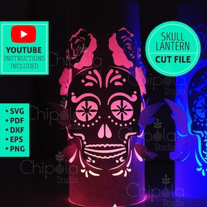 Skull Lantern SVG archivos cortados archivo de corte 3D, Día de muertos Lantern Día de Muertos, Corte de papel de calavera de azúcar, Corte láser, Cricut
