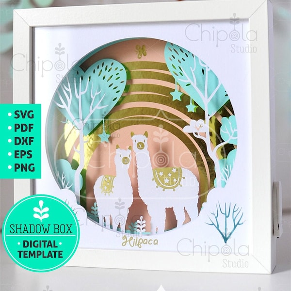 Alpaca Shadow Box SVG, 3d papercut SVG, layered paper art template, scroll saw pattern, cute llama layered art with LED light, gift to girl