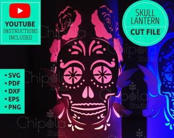 Skull Lantern SVG cut files 3D cutting file, Day of the dead Lantern Día de Muertos, Sugar skull paper cut, Laser Cut, Cricut