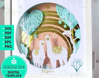 Alpaca Shadow Box SVG, 3d papercut SVG, layered paper art template, scroll saw pattern, cute llama layered art with LED light, gift to girl