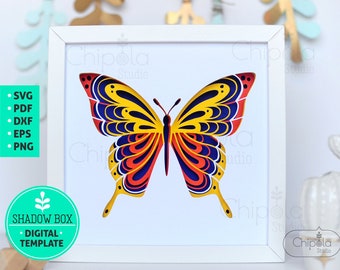 Butterfly Shadow Box SVG,  3d papercut Layered paper art template, scroll saw pattern, Cameo Silhouette, Cricut, Laser Cut