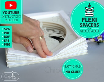 Flexi-Spacers template from cardstock for a layered artwork shadow box. Possible to use with a LED light string. Video instructions.