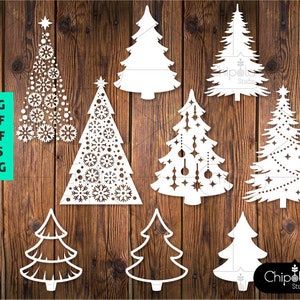 Fichier de coupe SVG sapins de Noël, sapin de décoration de Noël, lot d'arbres de Noël svg, modèle numérique découpé en papier, modèle de fichiers coupés