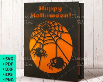 Halloween Card with Envelope SVG, Card Template SVG, Cute Halloween Papercut, Halloween Card making, Spider Web svg, invitation file