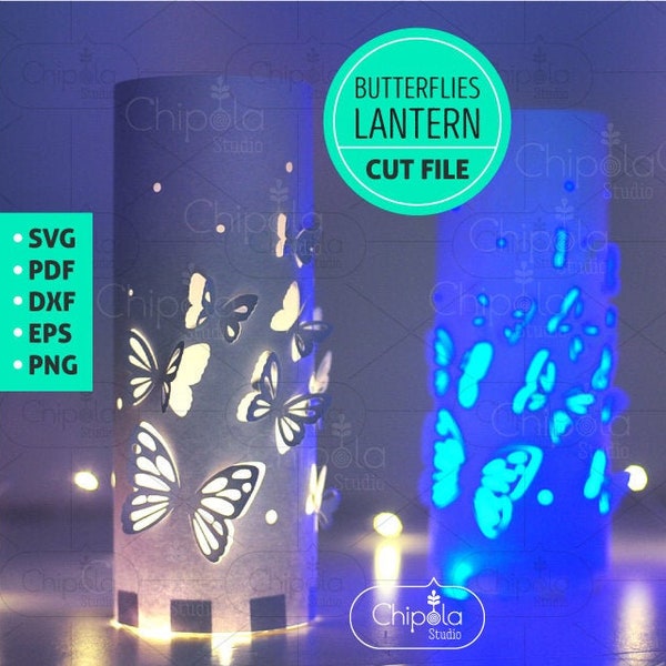 Papillons Lanterne Pièce maîtresse, Décoration de mariage SVG, Lanterne romantique 3D, Modèle LED Télécharger, décoration de table, Silhouette, Cricut