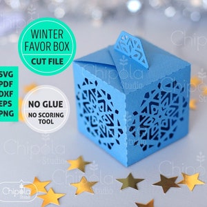 Boîte de cadeau d'hiver de Noël SVG, boîte de cube de bonbons modèle en papier 3D, boîte de cadeaux du nouvel an, boîte de faveur de mariage, boîte-cadeau, silhouette