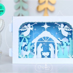 Kerststal Kerstkaart SVG, 3D SVG, pop-up kerstkaart, Papercut Card, tunnelkaart, gelaagde kaartsjabloon, gelaagde kaart