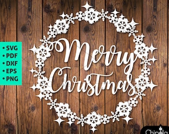 Corona de Navidad Decoración SVG archivo de corte, archivo de paquete de corona de copo de nieve, plantilla congelada svg, cricut, silueta, troquelado, láser, descargar