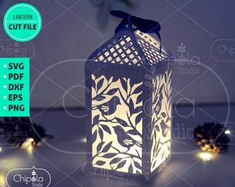 Décoration de mariage SVG, oiseaux de lanterne florale romantique 3D, modèle LED de feuillage Télécharger, décoration de table de pièce maîtresse, Silhouette, Cricut