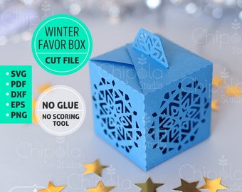 Christmas Winter Favor Box SVG, 3D paper model template candy cube box, New year party favors box, Wedding favor box, gift box, Silhouette