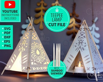 Amazing Pyramid Teepee lamp SVG template file, instant download DIY home decor, nursery decor Silhouette, Cricut, laser, with LED light
