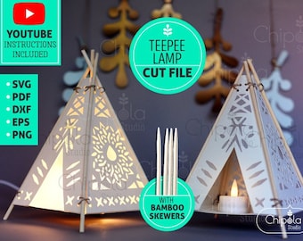 Amazing Pyramid Teepee lamp SVG template file, instant download DIY home decor, nursery decor Silhouette, Cricut, laser, with LED light