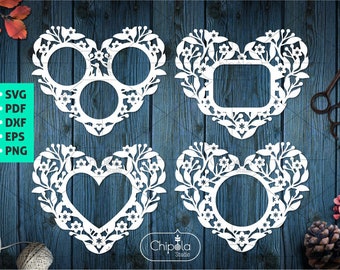 Heart frame SVG bundle set cut file, Valentine Ornament SVG, Floral heart, Papercut for Valentine svg, cut template, foliage vector cut file