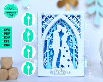 Bride and Groom 3D Card SVG, 3d SVG, pop up wedding card, Papercut Card, tunnel card, layered card template, valentines card, layered card