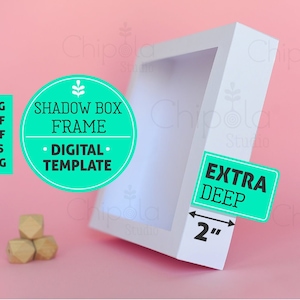 Leeres Quadrat Tief Schatten Box Rahmen SVG für Schichtgrafik Papierkunst. 3D-Vorlage, die mit einer LED-Lichterkette verwendet werden kann. Inklusive Ständer.