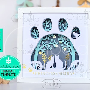 2,3,4 Cats Paw Shadow Box SVG, 3d papercut SVG, layered paper art template, scroll saw, cat lovers floral gift layered art with LED light