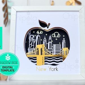 New York City Shadow Box SVG, 3d papercut SVG, layered paper art template, big apple layered art with LED light, Cricut, Silhouette