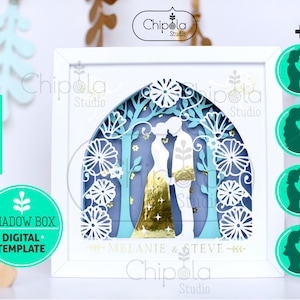 Wedding Shadow Box SVG, 3d papercut SVG, paper art template, scroll saw pattern, vector bride and groom gift, layered art with LED light