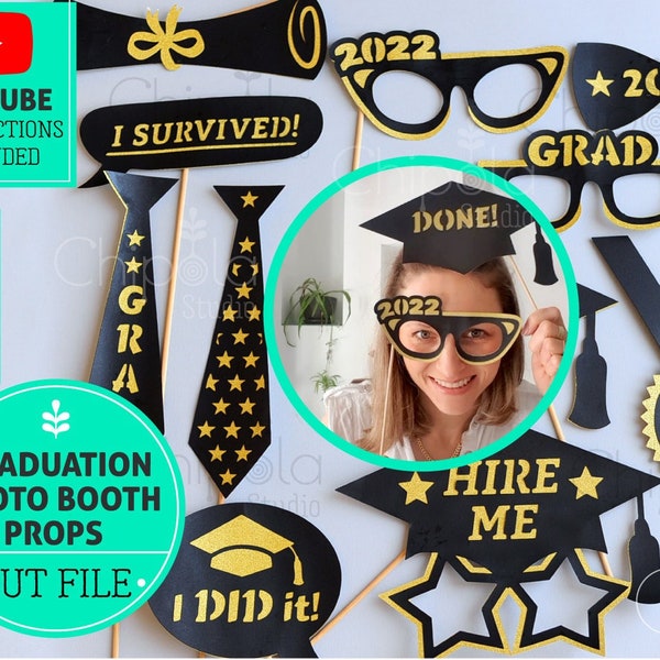 Graduation Photo Booth Props , Prom decoration SVG, downloadable template, party stick props, paper cut glasses, Silhouette, Cricut, laser