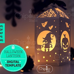 Halloween Witch Lantern SVG cut file 3D cutting file, template Download, Halloween decoration paper cut, Laser Cut, Silhouette Cameo, Cricut