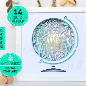 Teachers Change the World Shadow Box SVG, 3d papercut, paper art template, vector educator, layered art with LED light gift for teacher