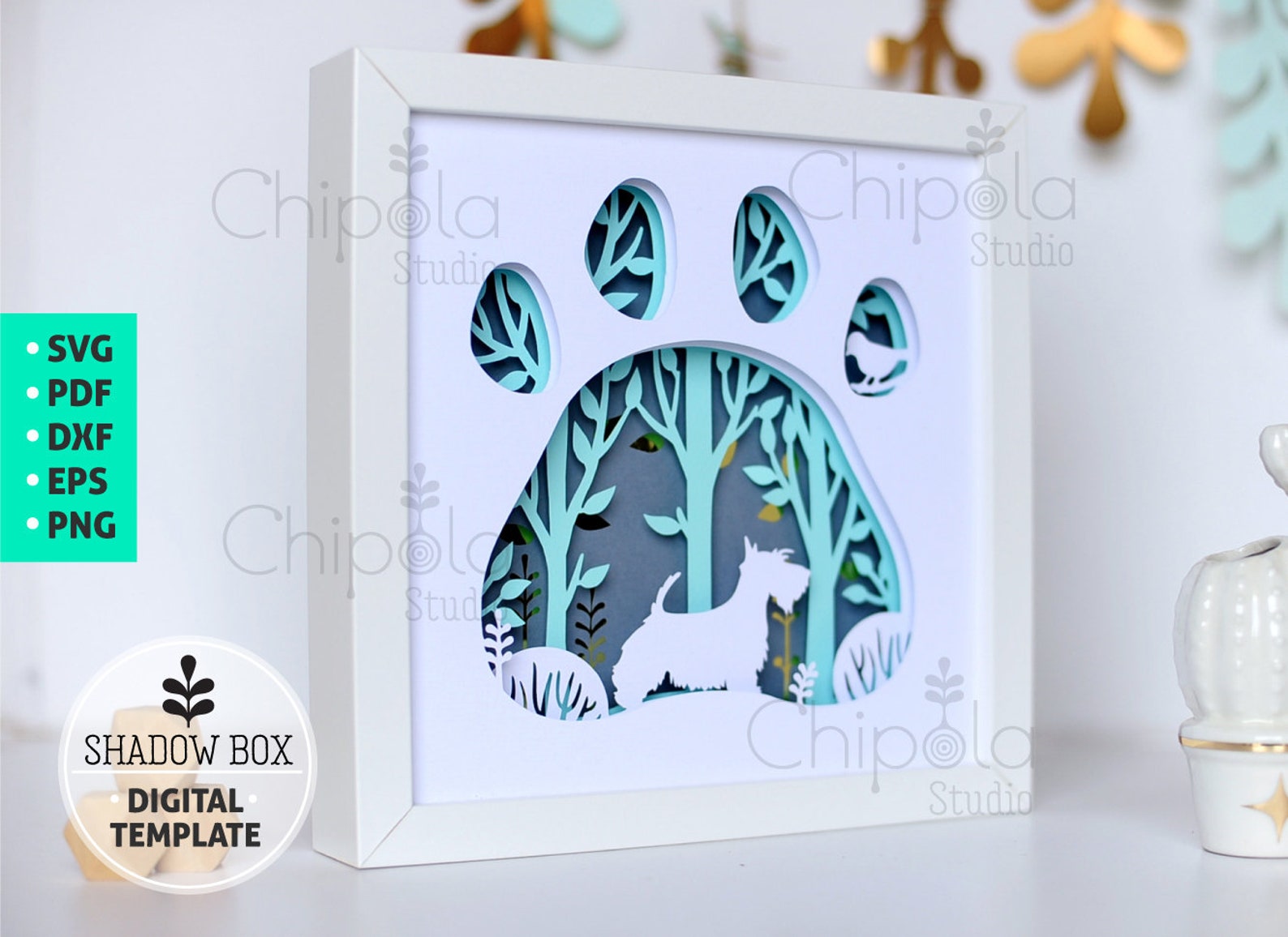 Scotland Shadow Box Scottish Terrier Dog Shadow Box SVG, 3d Papercut SVG, Layered Paper Art ...