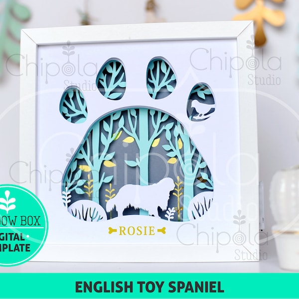 English Toy Spaniel Dog breed Shadow Box SVG, 3d papercut SVG, layered paper art template, scroll saw pattern, layered art with LED light English Toy Spaniel Dog breed Shadow Box SVG, 3d papercut SVG, layered paper art template, scroll saw pattern, layered art with LED light