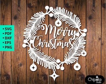 Christmas wreath Decoration SVG cut file, tree pine branch wreath, wreath bundle template svg, cricut, silhouette, die cut, laser, download