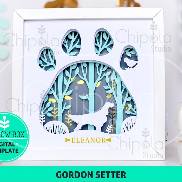 Gordon Setter Dog breed Shadow Box SVG, 3d papercut SVG, layered paper art template, scroll saw pattern, gift layered art with LED light Gordon Setter Dog breed Shadow Box SVG, 3d papercut SVG, layered paper art template, scroll saw pattern, gift layered art with LED light
