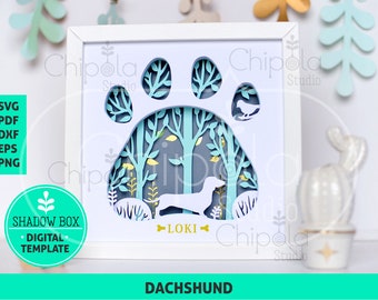 Dachshund Dog breed Shadow Box SVG, 3d papercut SVG, layered paper art template, scroll saw pattern,  gift layered art with LED light